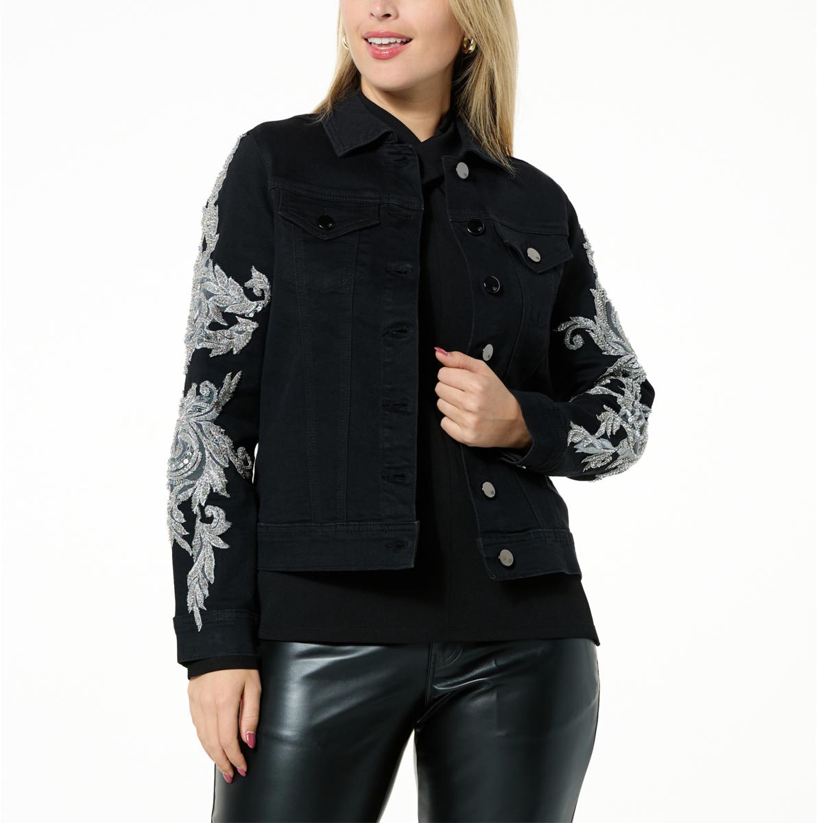 DG2 by Diane Gilman New Classic Stretch Legacy Embellished Jean Jacket ...