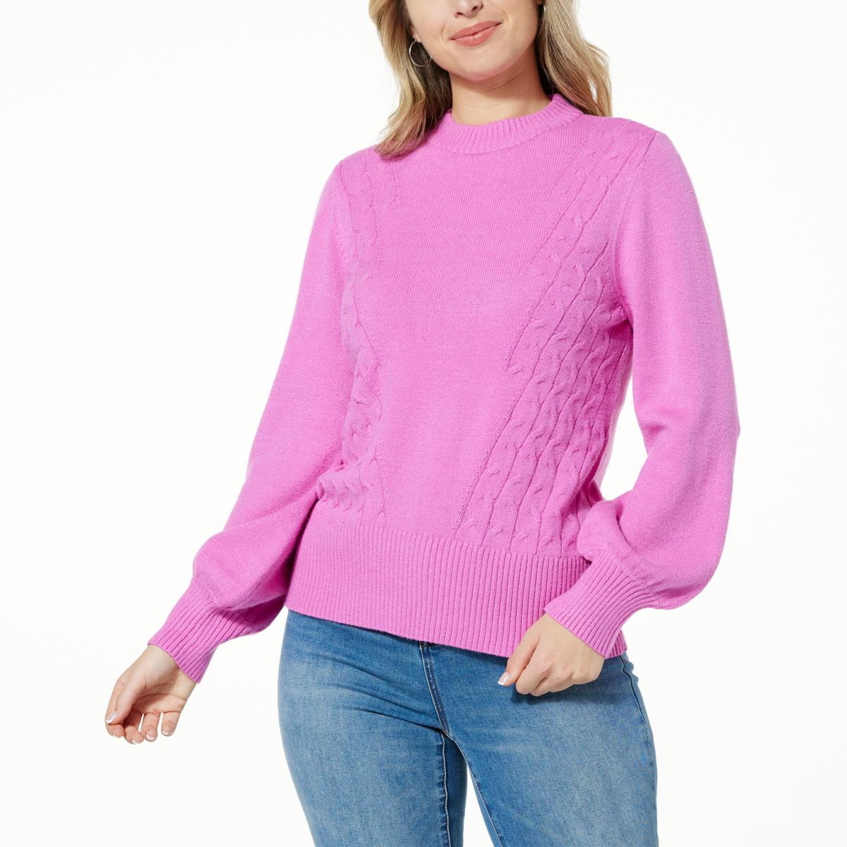 Dg2 By Diane Gilman Softease Cable Knit Puff Sleeve Sweater 21924340