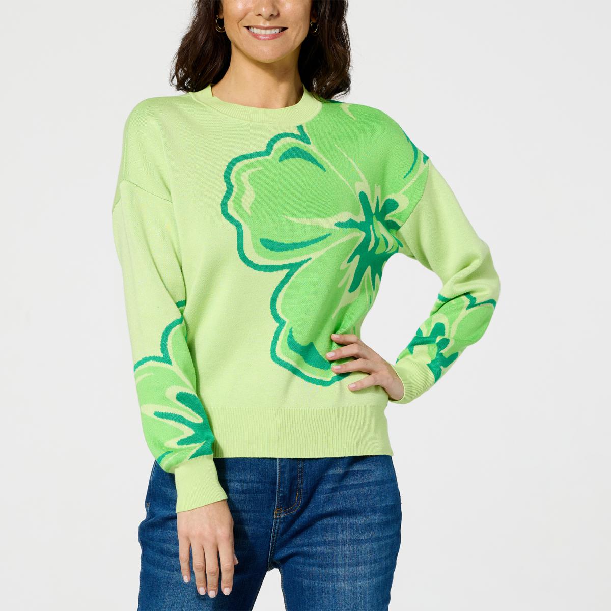 Jaclyn Smith Oversized Flower Pullover Sweater - 22107831 | HSN