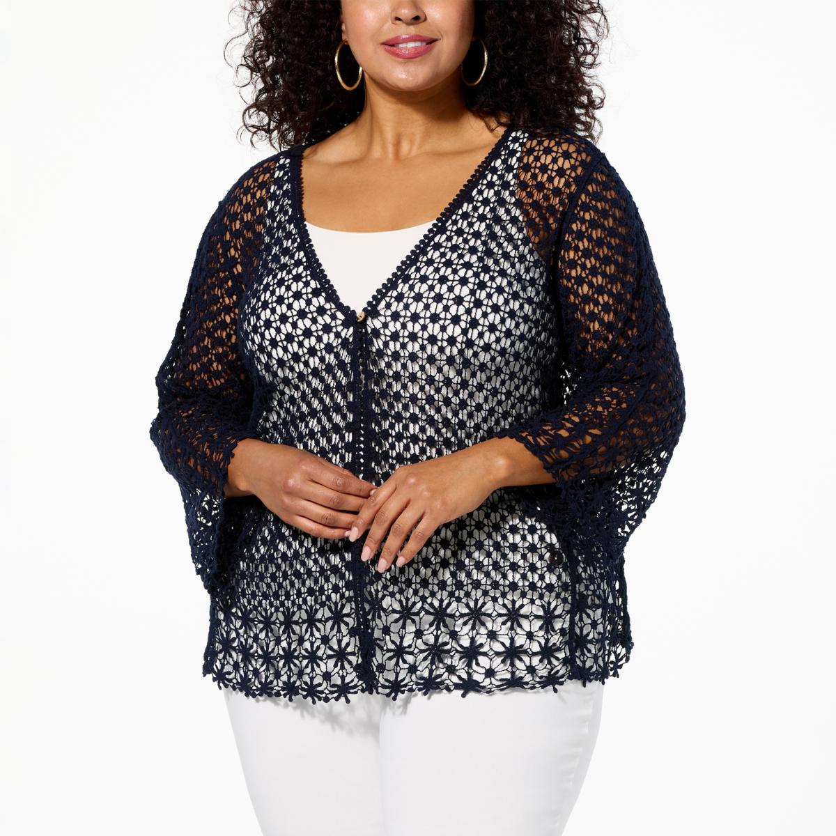 Nina Leonard 3/4-Sleeve Crochet Bolero - 22346686 | HSN