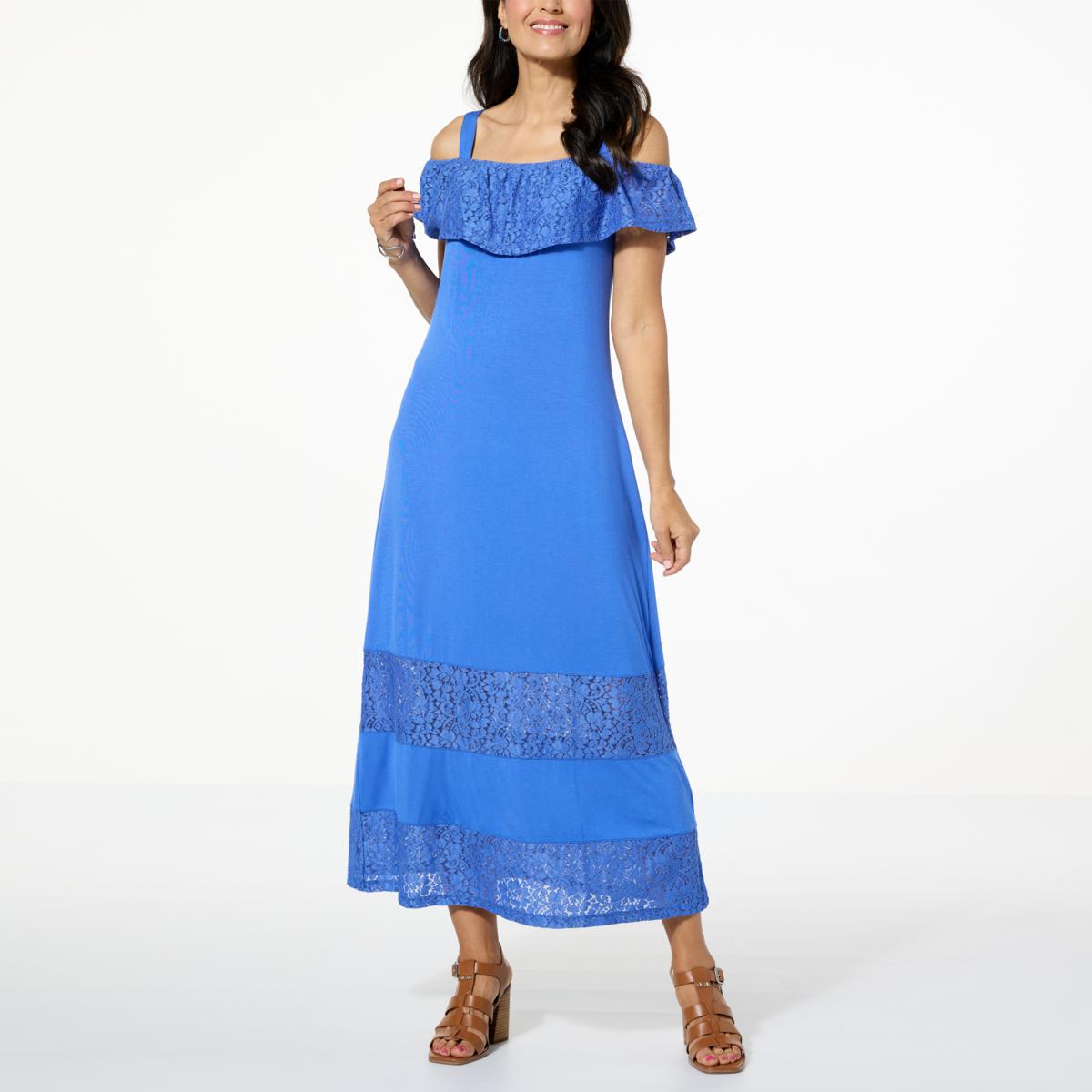 Colleen Lopez Off-the-Shoulder Lace Trim Maxi Dress - 22467490 | HSN