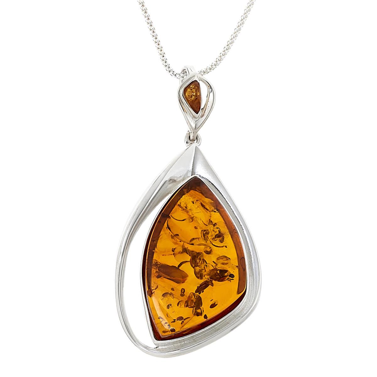 Amber Extraordinaire Sterling Silver Cognac Freeform Drop Pendant ...