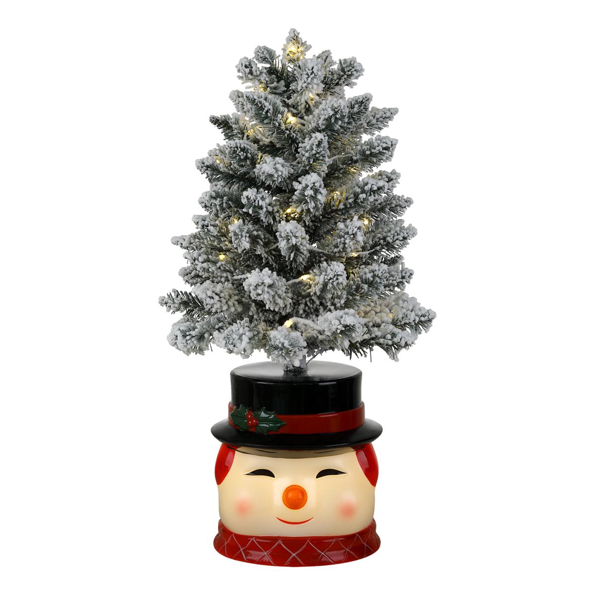 Mr. Christmas 24" Flocked Tree with Lit Blow Mold Snowman Base