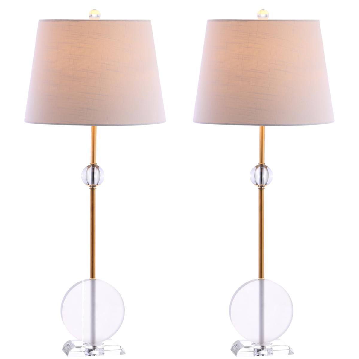 JONATHAN Y Brass Spencer 34" Crystal and Metal LED Set of 2 Table Lamp