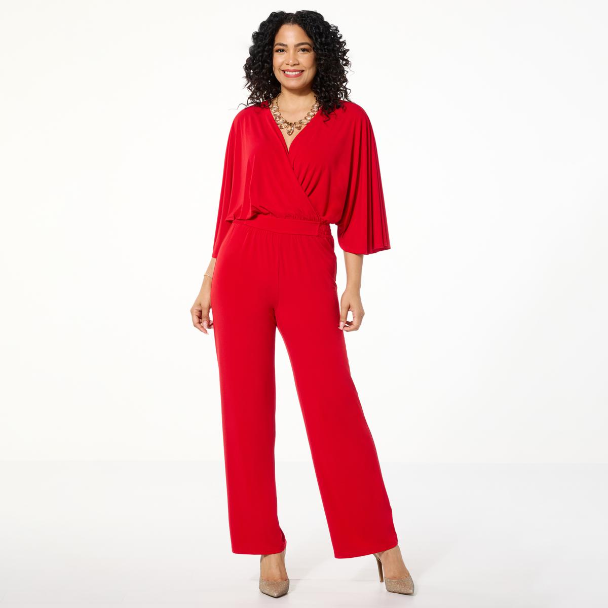 IMAN Global Chic Knit Flounce Sleeve Jumpsuit 23381548 HSN