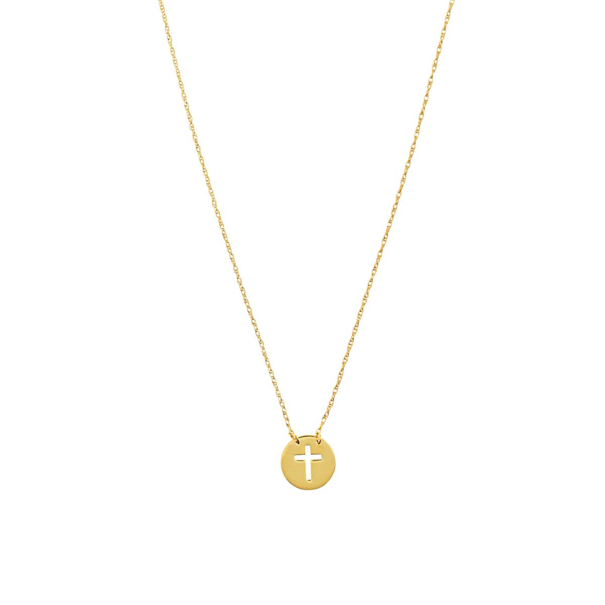 14K Mini Disc Cutout Cross Necklace 9782937 HSN