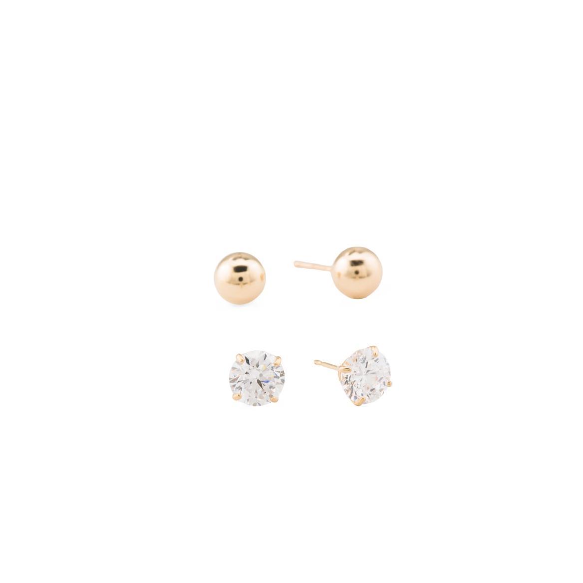 A&M 14K Yellow Gold 6mm Ball Stud and Cubic Zirconia Earring Set ...