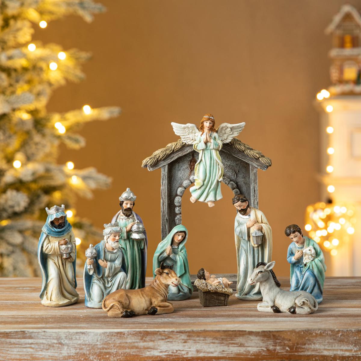 11-piece Deluxe Blue Resin Nativity Figurine Set | HSN