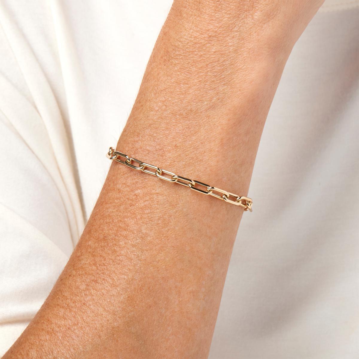 14K Solid Gold Tiny Paper Clip Link Bracelet 14K Gold / 7 Inches