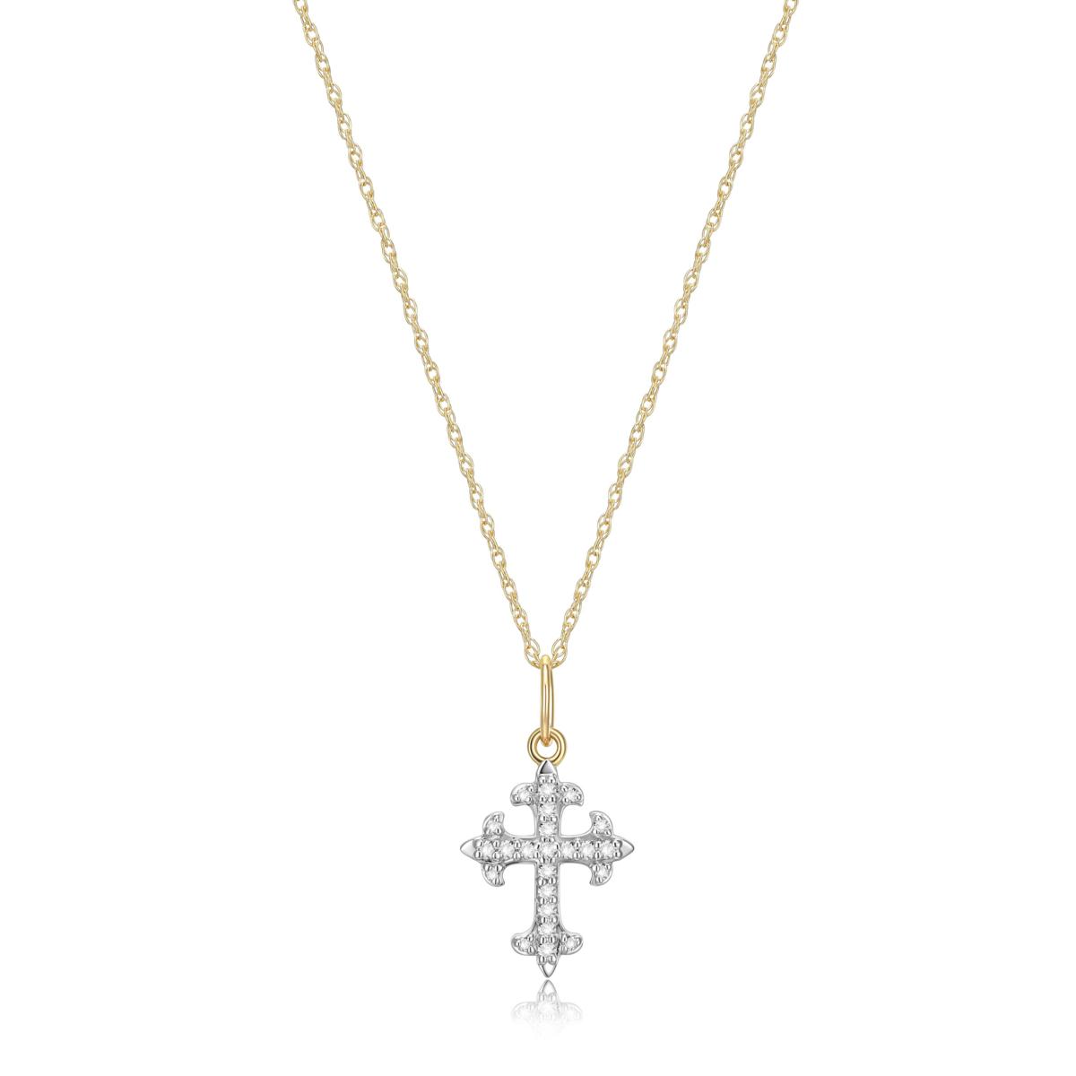 InJewels 14K Solid Yellow Gold Natural Diamond Cross Pendant Necklace – VS-SI, .05ct, 16" Or 18" Chain