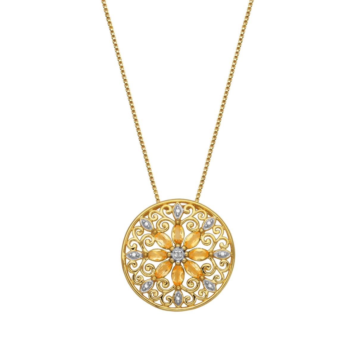 18K Gold-Plated Colored Gemstone and Diamond Accent Mandala Necklace