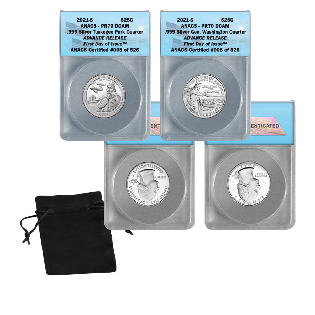 2021 PF70 ANACS FDOI LE 526 Advance Release Silver Proof Set Quarters