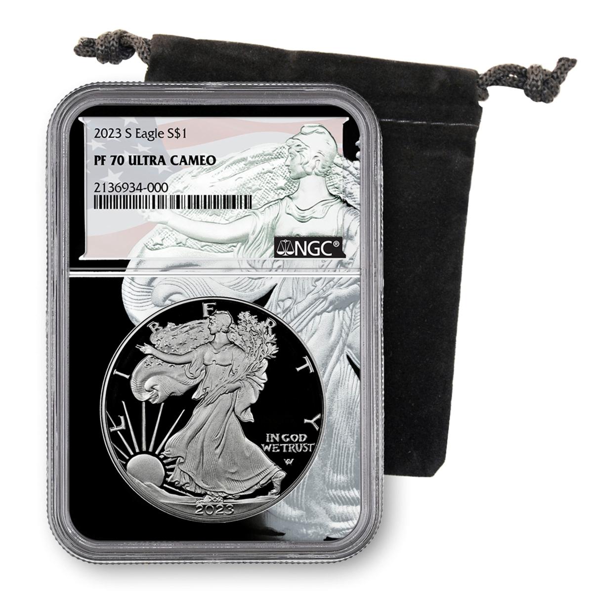 2023 PF70 NGC S Mint Silver Eagle Coin with Dual Core Holder