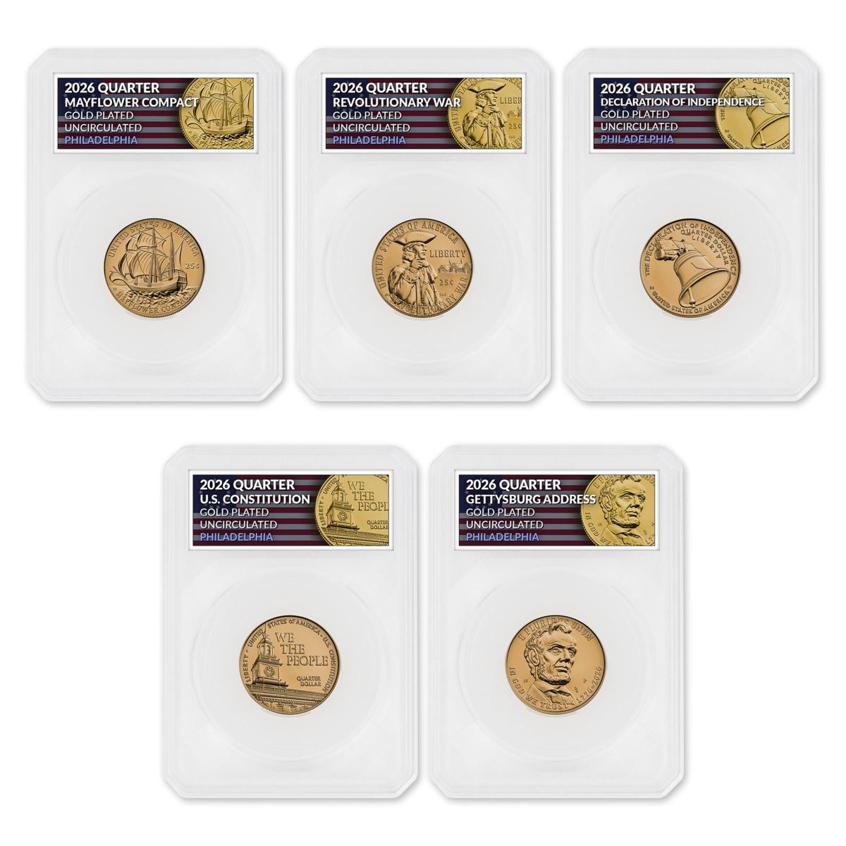 2026 P- & D-Mint 24K Gold-Plated Visions of Liberty Quarters 10pc