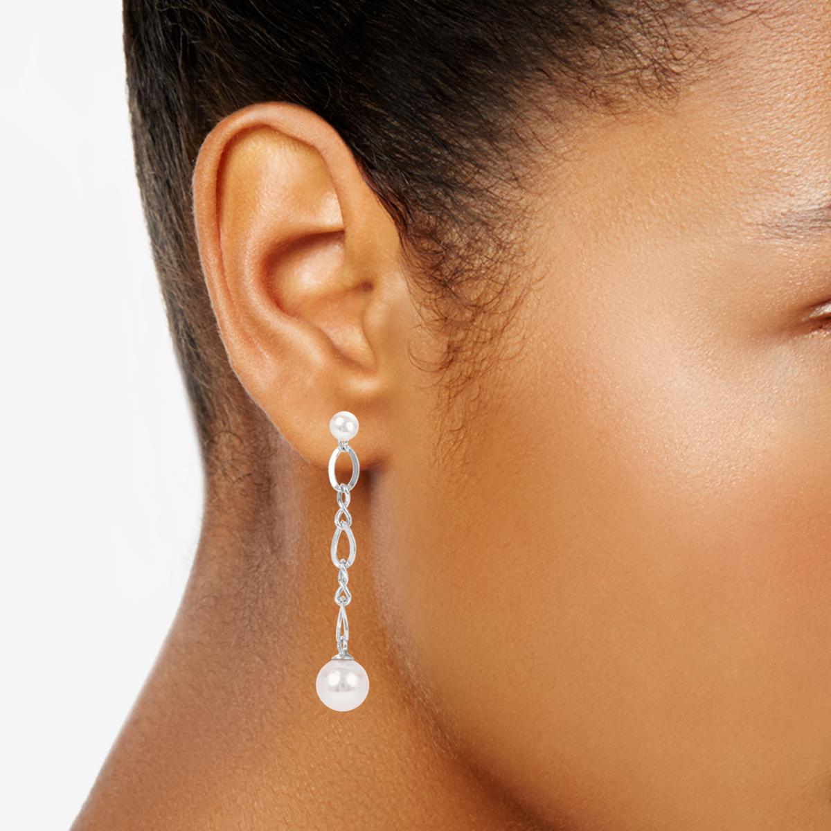 4-7.5mm Cultured Freshwater Pearl Figure Eight Drop Earrings