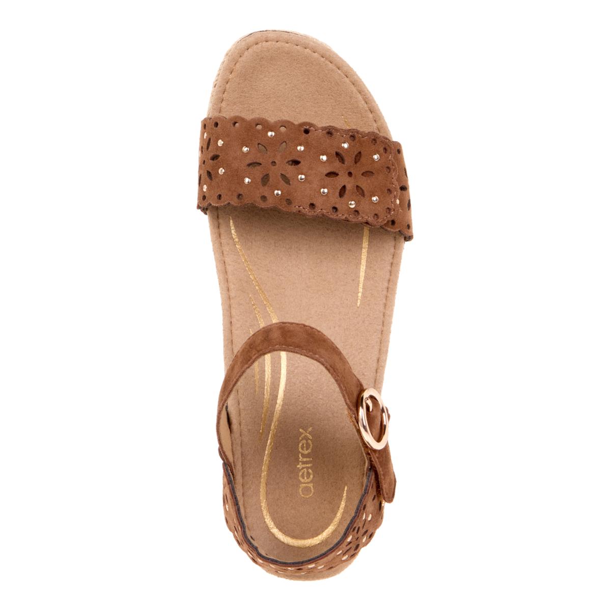 Aetrex® Sydney Cut-Out Leather Espadrille Wedge Sandal