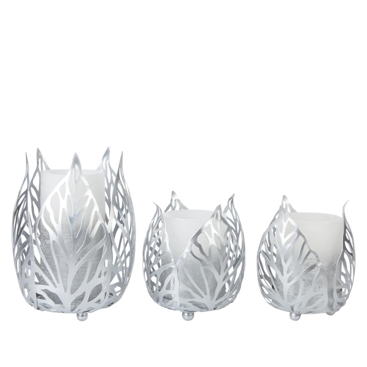 Alison at Home Set of 3 Metallic Candle Holders with Flameless Candles