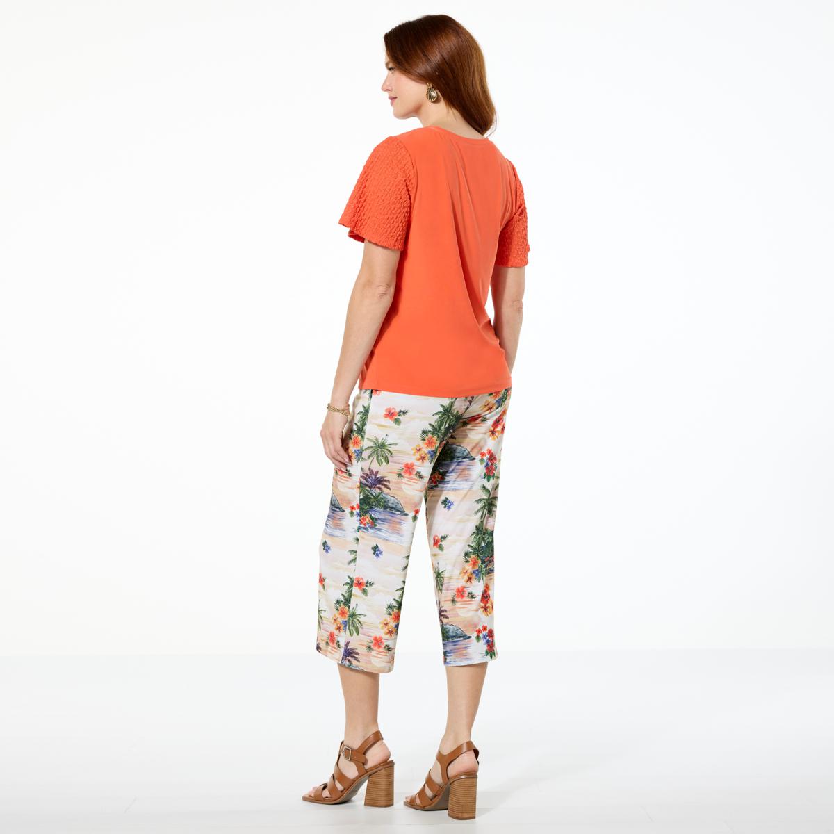 Antthony 2-piece Textured Sleeve Top & Pull-On Crop Pant Set