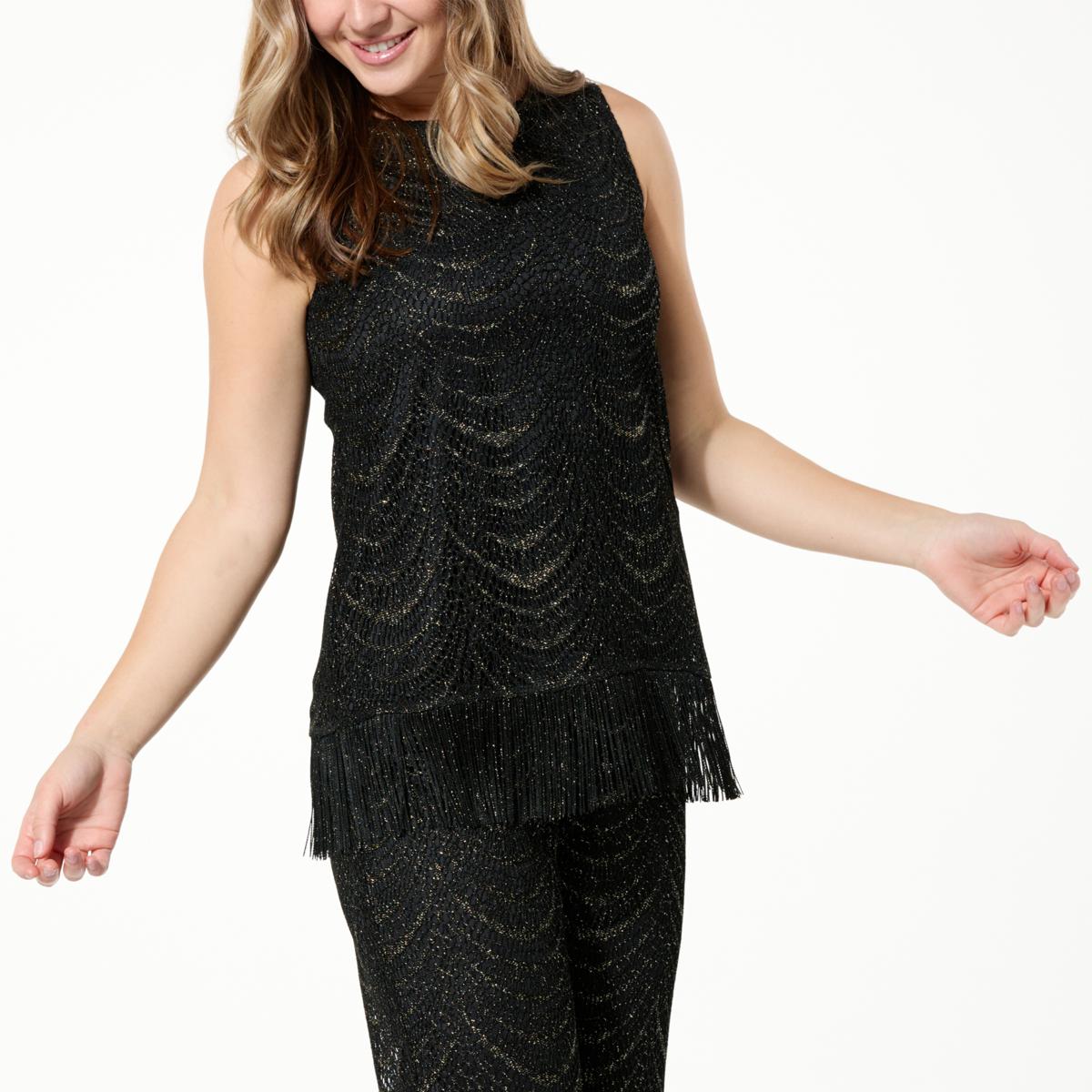 Antthony Scallop Metallic Lace Knit Lined Fringe Tank - 21441195 | HSN