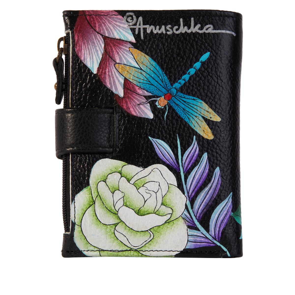 Anna by Anuschka Women's Hand-Painted Genuine Leather Two Fold Wallet -  Snap button, 10 credit card holders, 4 multipurpose pockets, 2 ID windows 