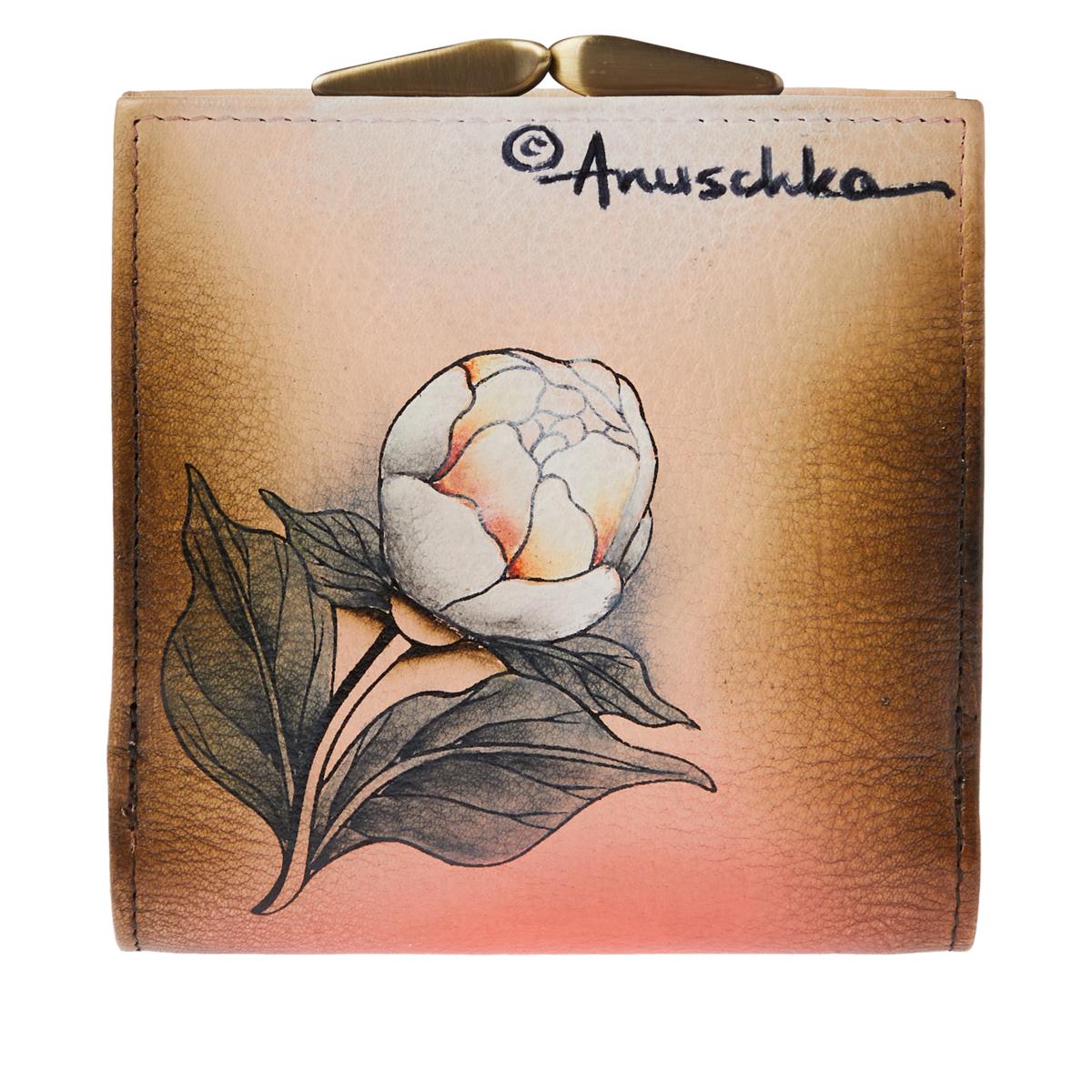 As Is Anuschka Hand-Painted Leather Two-Fold Wallet with Clasp - 20589745