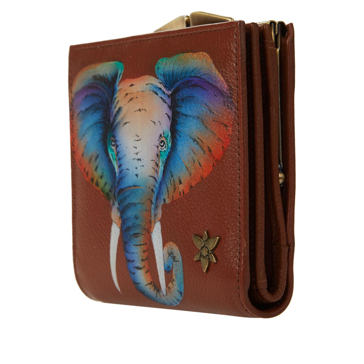 As Is Anuschka Hand-Painted Leather Two-Fold Wallet with Clasp - 20589745