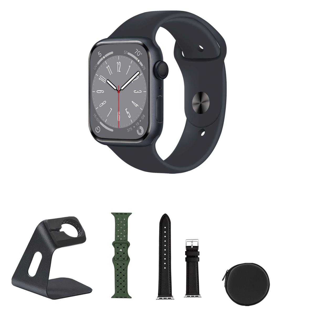 Apple Watch Series 8 GPS 45mm Bundle with Stand & Extra Bands