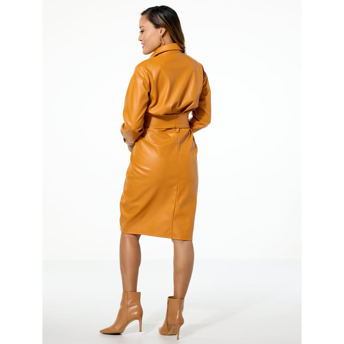 green emerald velvet dress Soft Yellow Faux Leather Dress main image 0