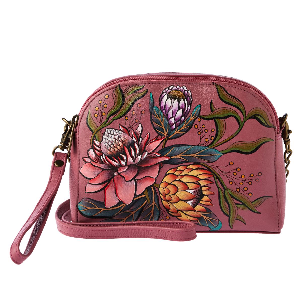 As Is Anuschka Hand-Painted Leather Crossbody Organizer Wallet