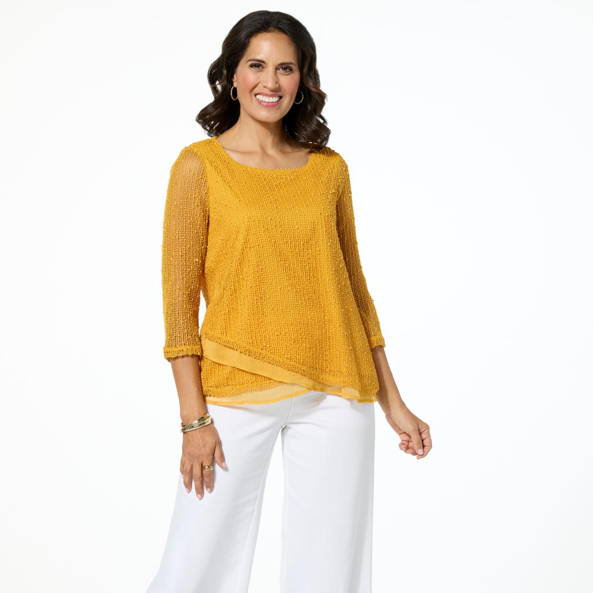 "As Is" Nina Leonard Novelty Sequin Open Knit Top