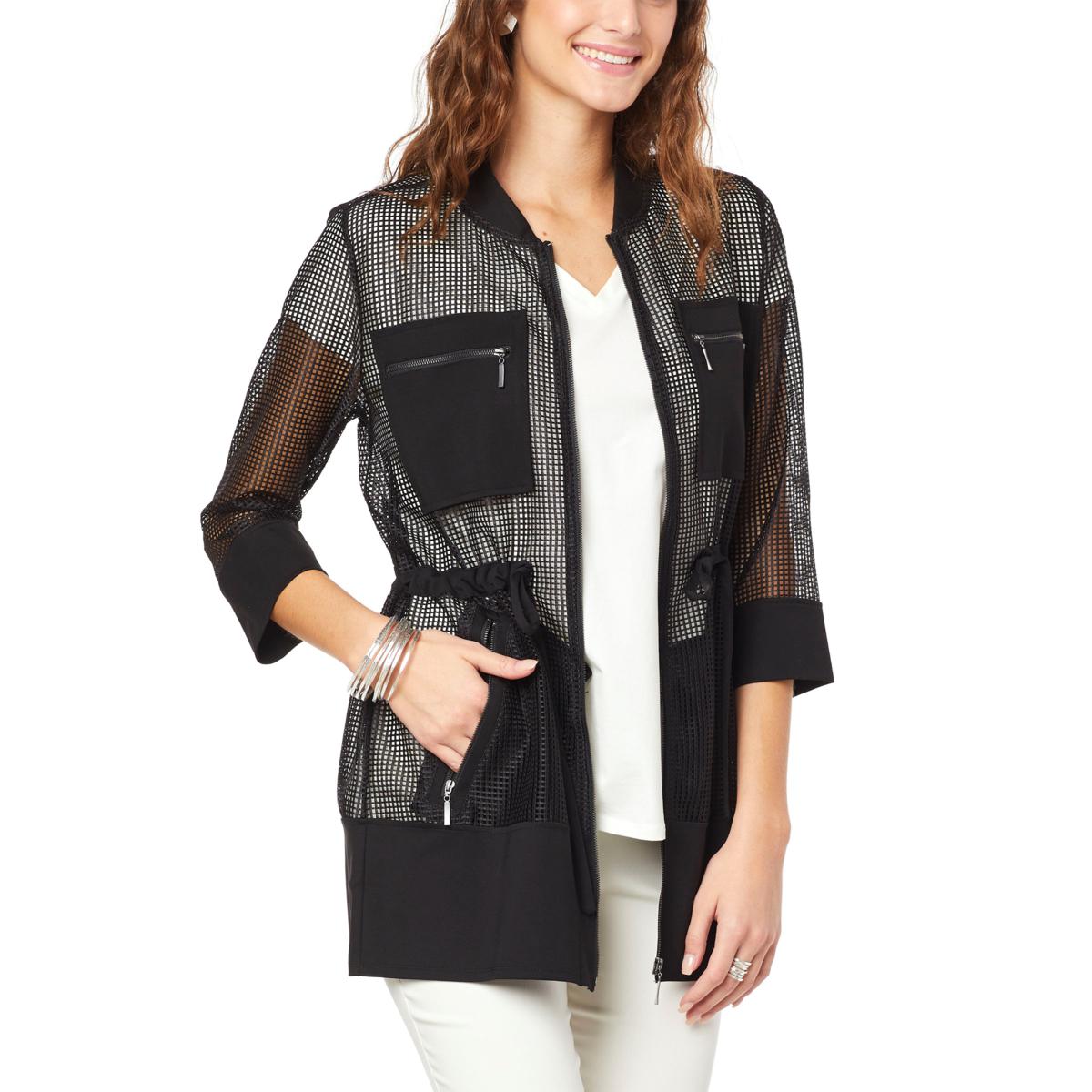 "As Is" WynneLayers Polished Knit Mixed Media Mesh Jacket