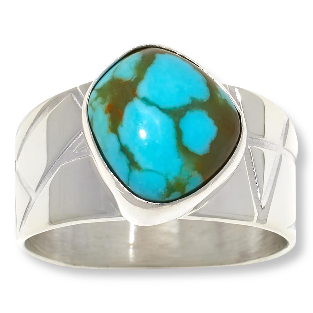 Sonoran Turquoise Ring Size 9 // 925 Sterling Silver // Natural Turquoise Ring // good Oxidized Double Band Setting // Genuine Turquoise