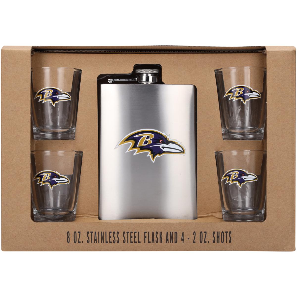 https://i03.hsncdn.com/is/image/HomeShoppingNetwork/rocs1200/baltimore-ravens-8oz-stainless-steel-flask-and-2oz-shot-d-202311170450547~21636513w.jpg