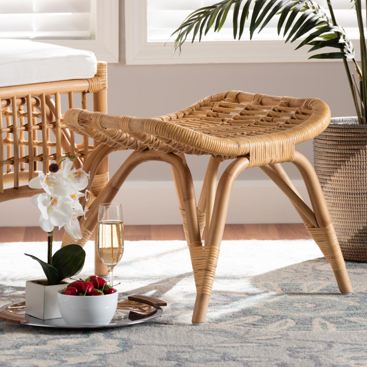 Baxton Studio Bernardo Modern Bohemian Rattan Ottoman 20706419 HSN