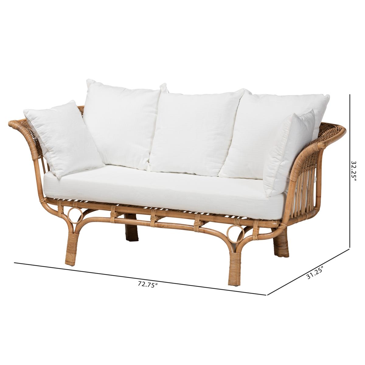 Baxton Studio Edana Modern Bohemian Natural Rattan Sofa w Cushion