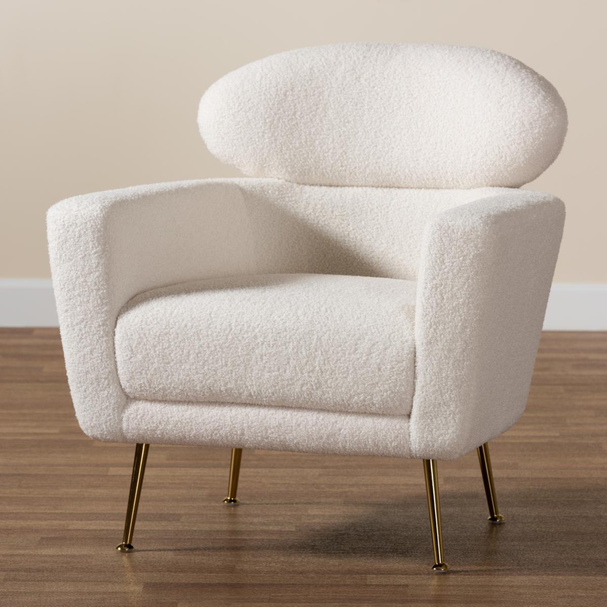 Baxton Studio Fantasia Modern Upholstered and Gold Metal Armchair