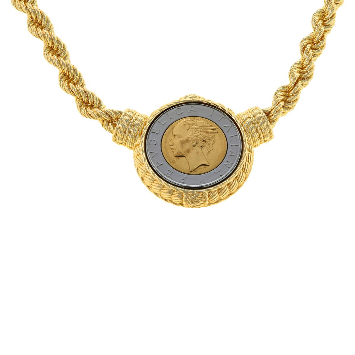 Bellezza 500 Lira Coin Bronze Rope Station Necklace