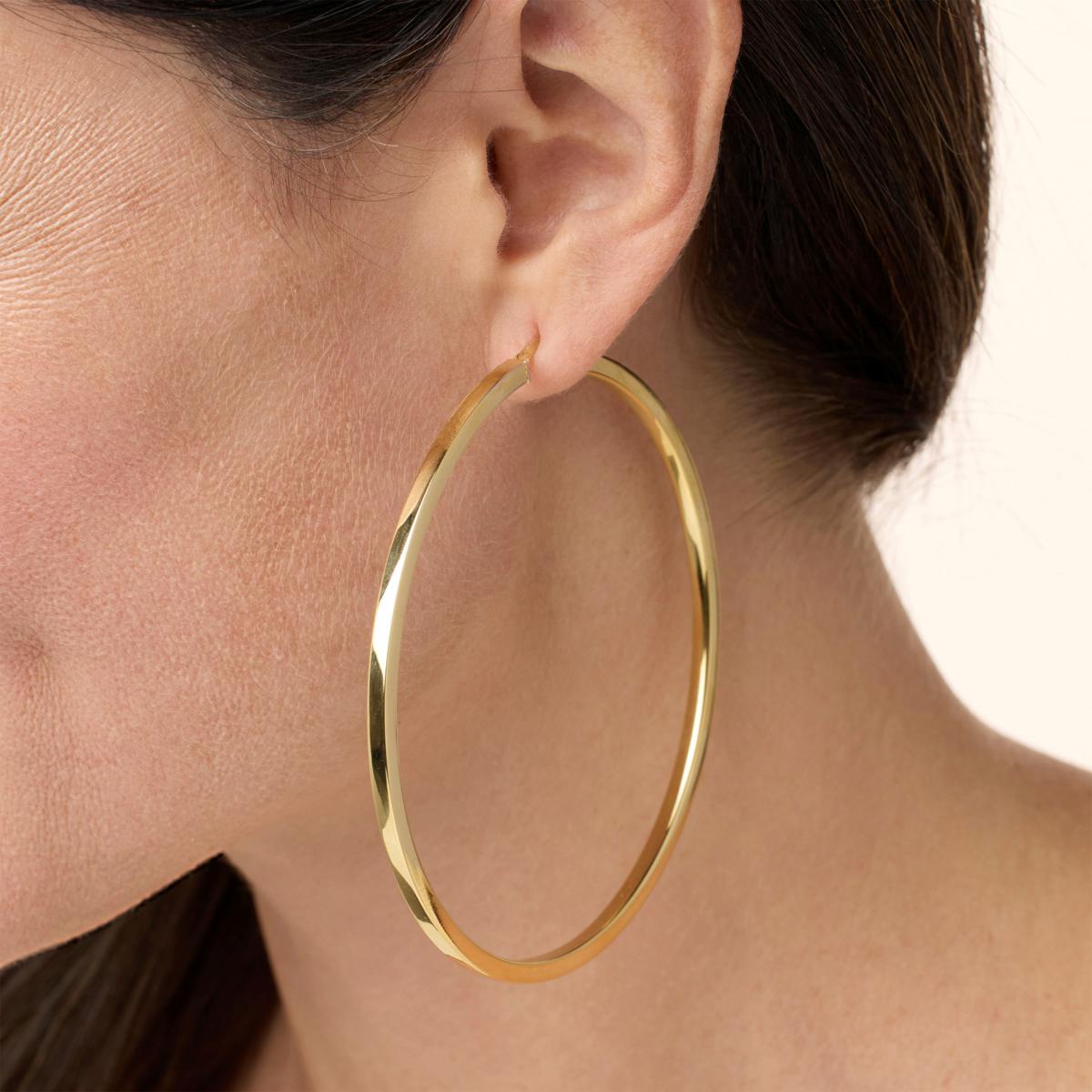 thumbnail image 2 of 7/8 Inch Round Byzantine Hoop Earrings, Real 14K Yellow Gold, Snap Closure, Made In Turkey 2 of 6