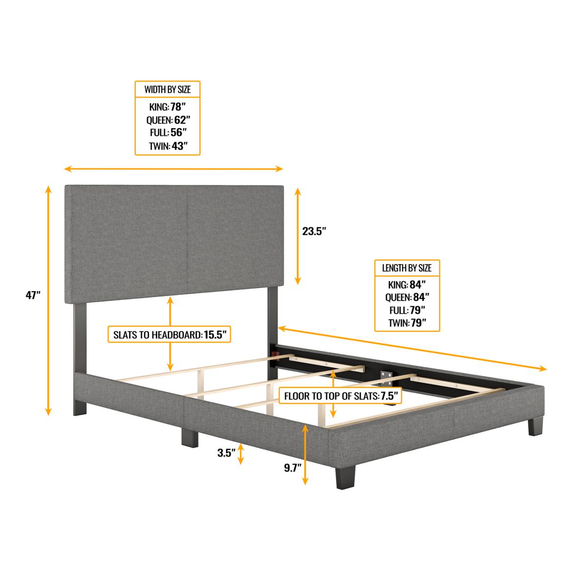 Sleep Sync Tivoli Grey Linen Upholstered Platform Bed Frame Queen
