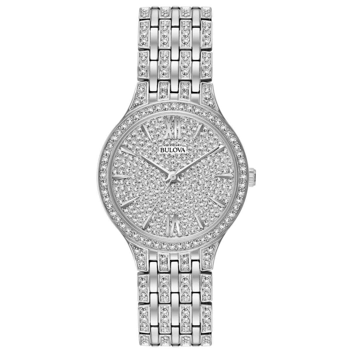 Bulova Women's Slim Silver-Tone Crystal Watch with Pave Dial