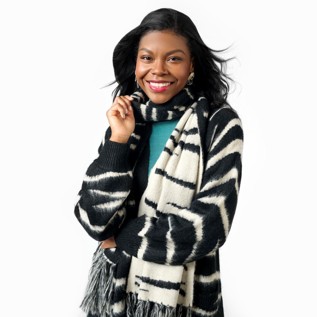 C Wonder Jacquard Knit Coatigan Topper with Scarf | HSN