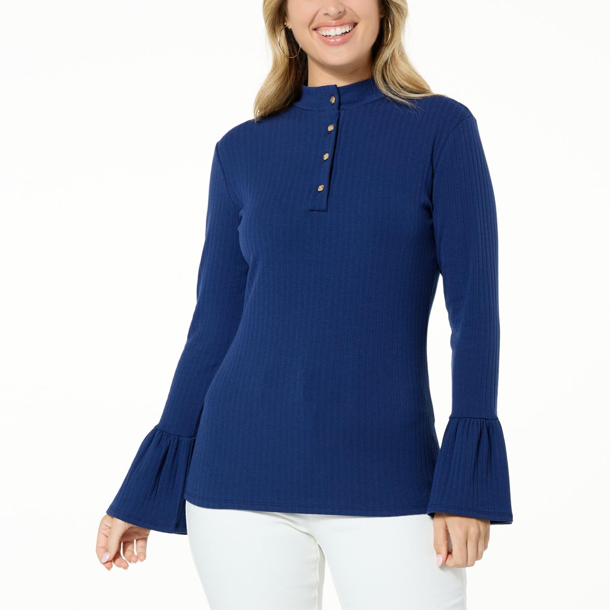 C Wonder Long Sleeve Ruffle Cuff Pullover - 21041048 | HSN