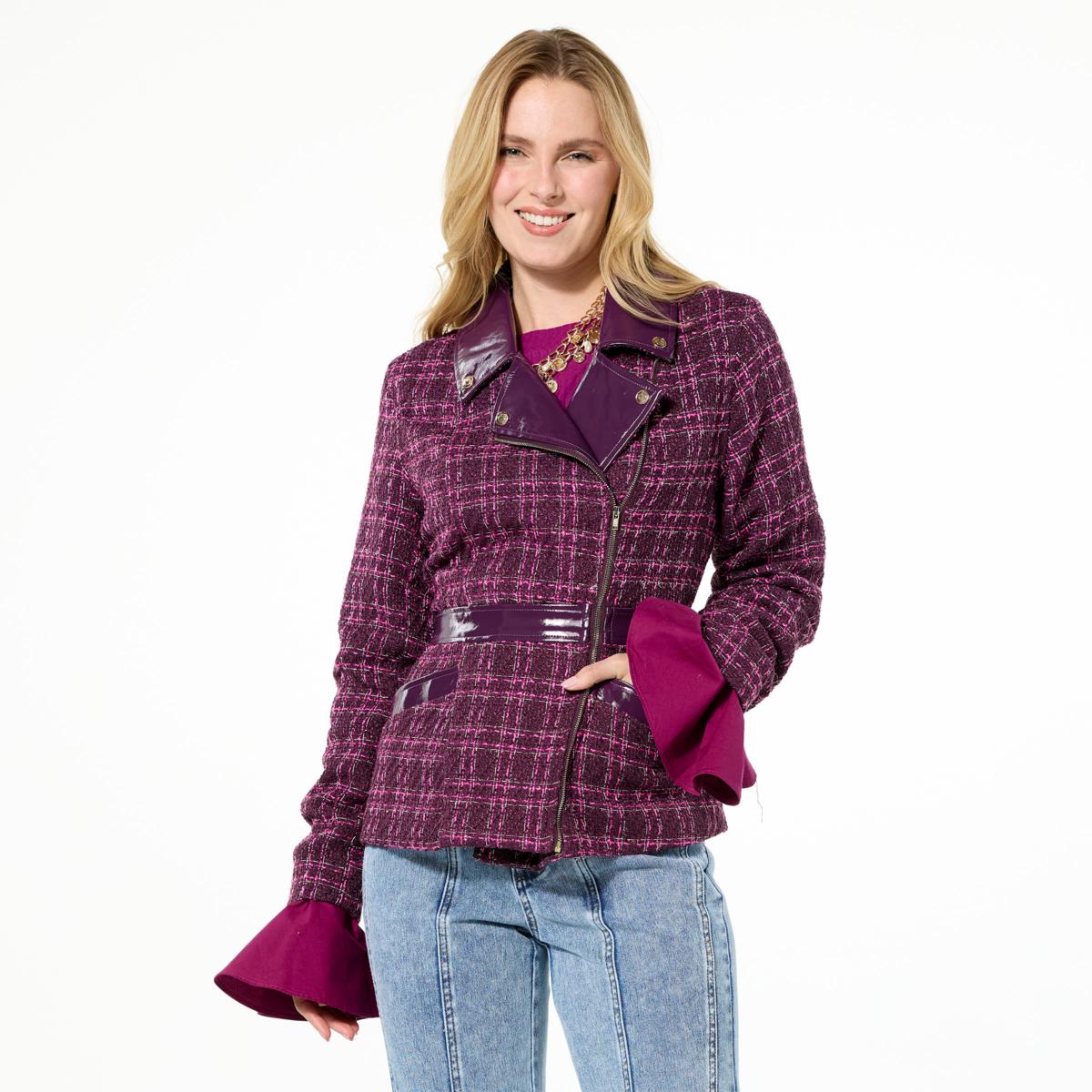 C Wonder Tweed and Faux Leather Moto Jacket | HSN