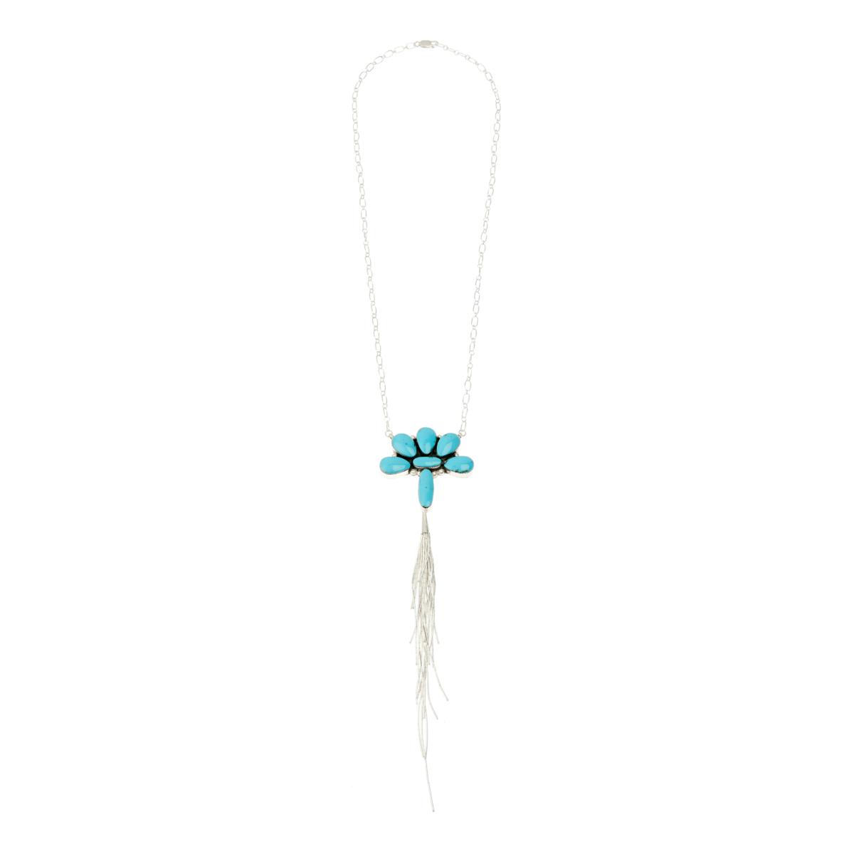 Chaco Canyon Campitos Turquoise Liquid Silver Tassel Necklace