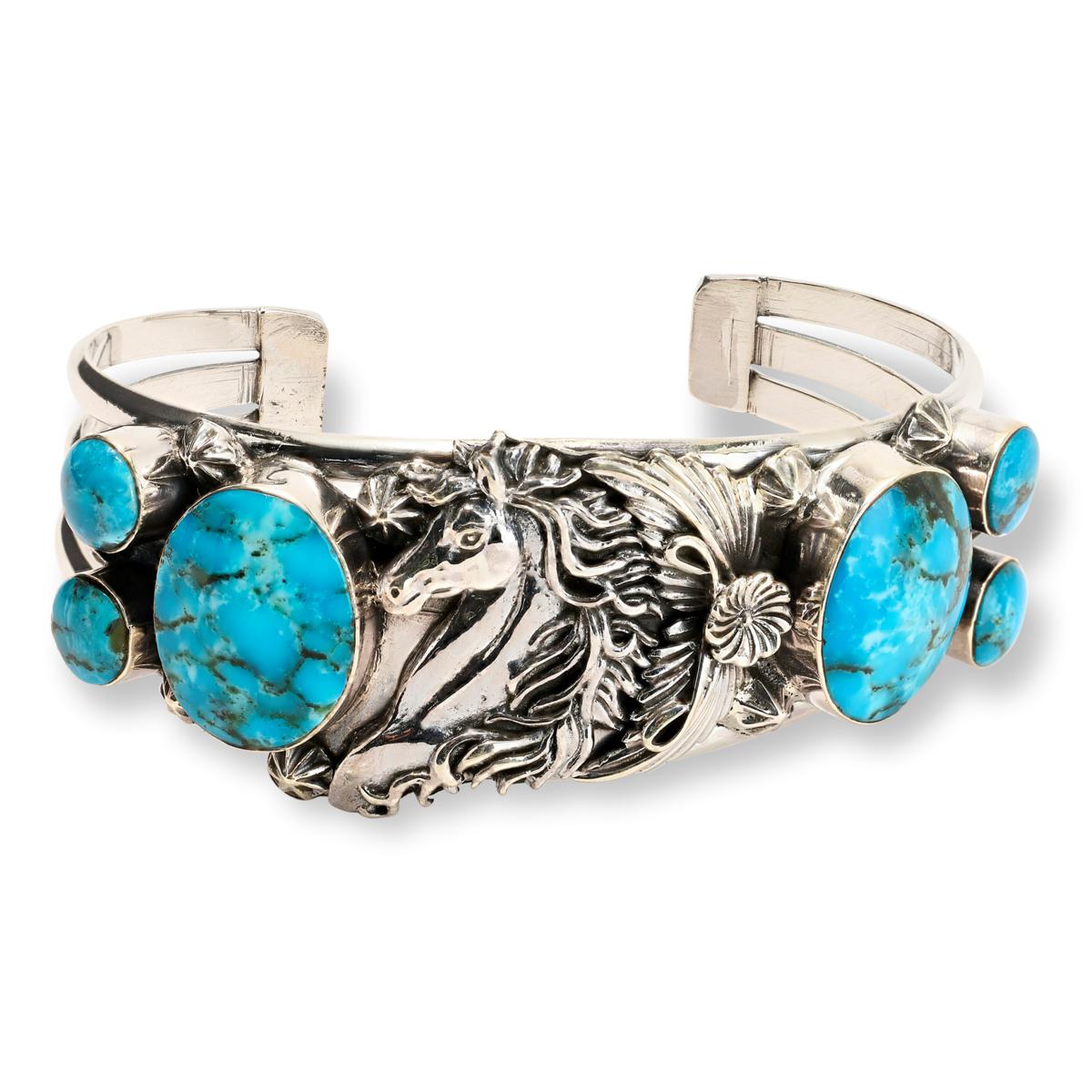 Chaco Canyon Kingman Turquoise Horse-Design Cuff Bracelet