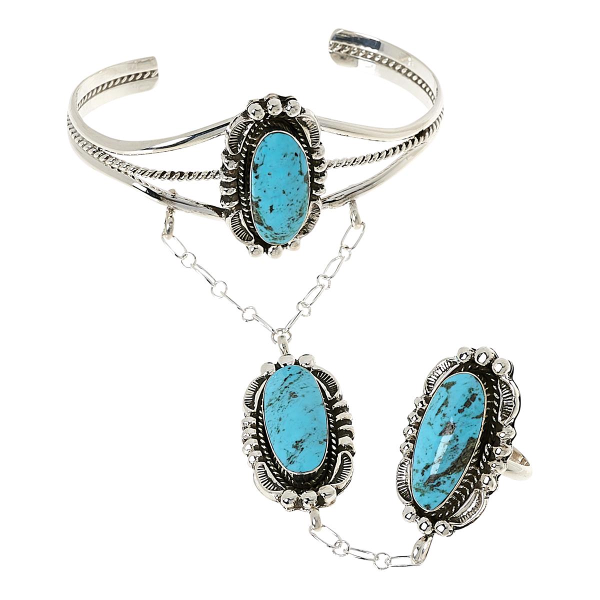 Chaco Canyon Oval Kingman Turquoise Princess Cuff and Ring