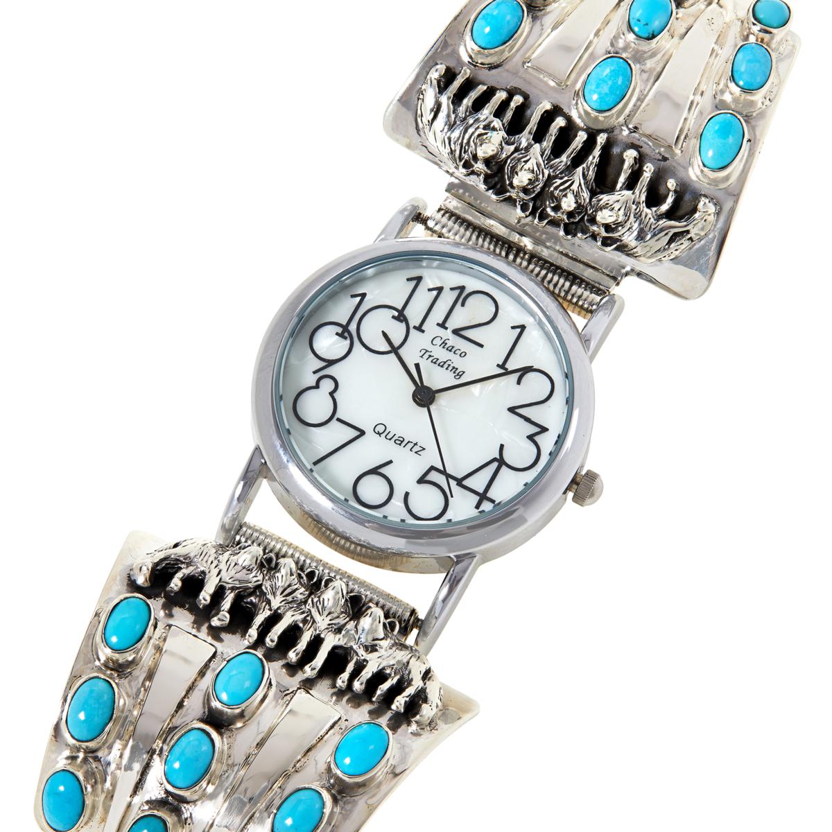 Chaco Canyon Sleeping Beauty Turquoise Wolf Bracelet Watch