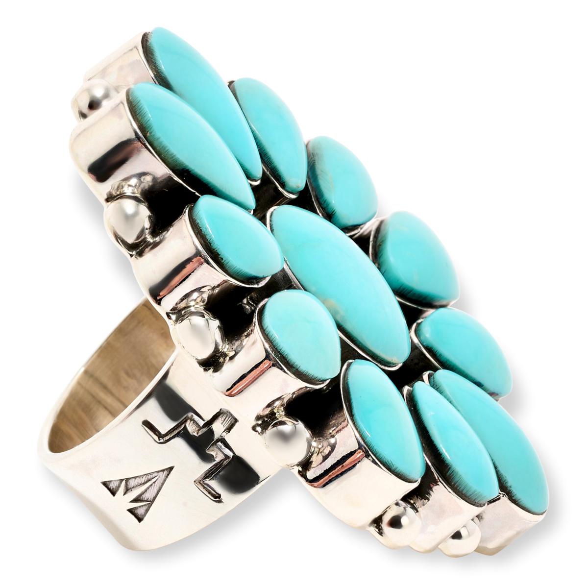 Chaco Canyon Sterling Silver Campitos Turquoise and Coral Cluster