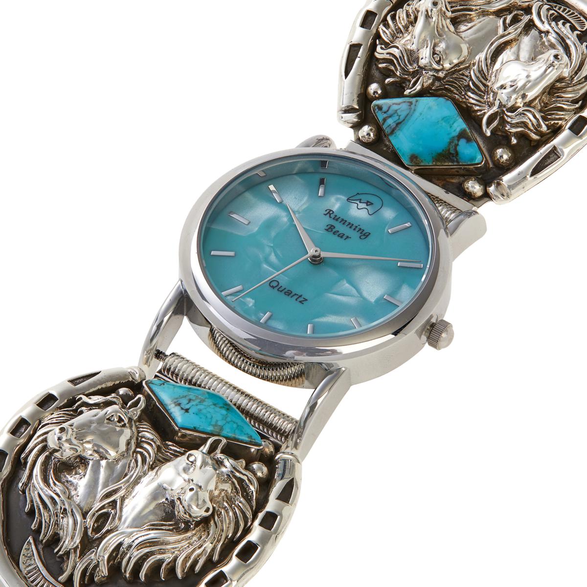 Chaco Canyon Sterling Silver Kingman Turquoise Horse Bracelet Watch