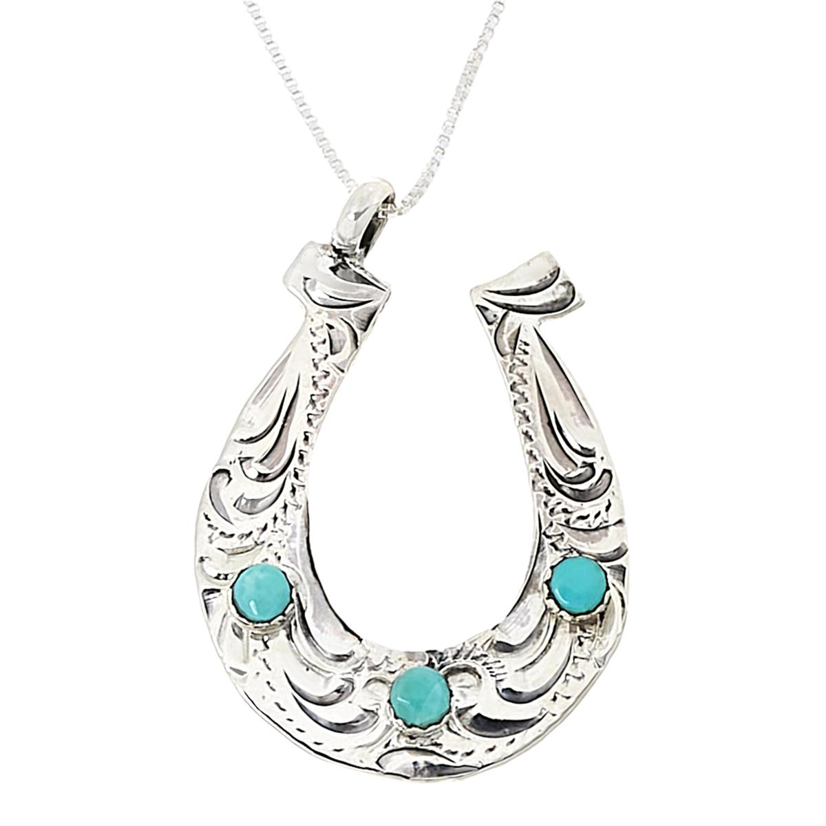 Chaco Canyon Sterling Silver Turquoise Horseshoe Pendant with